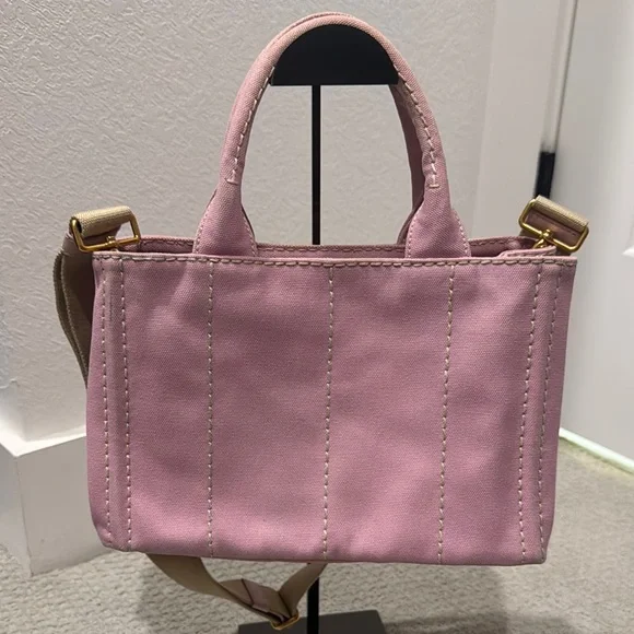 Prada Pink Canvas Tote Bag with crossbody strap - Picture 4 of 7
